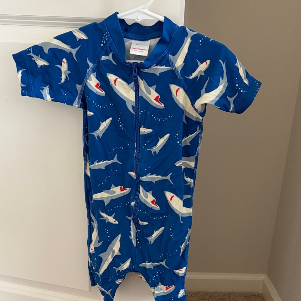 Hanna Andersson Blue Shark Print rashguard swimsuit